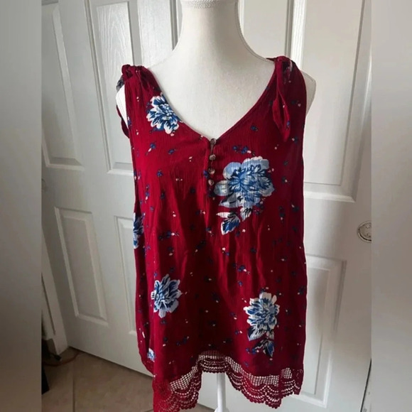 Live & Lef‎ Live Womens Red Floral Sleeveless Lace - Picture 1 of 9